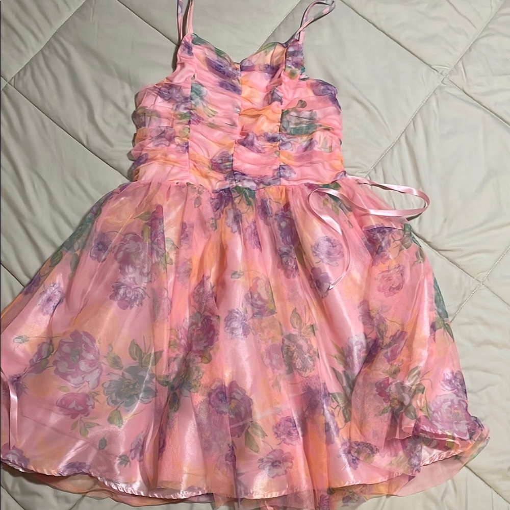 Floral Pink Kids Dress - Picture 3 of 3